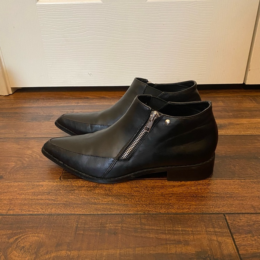Faux leather black ankle booties